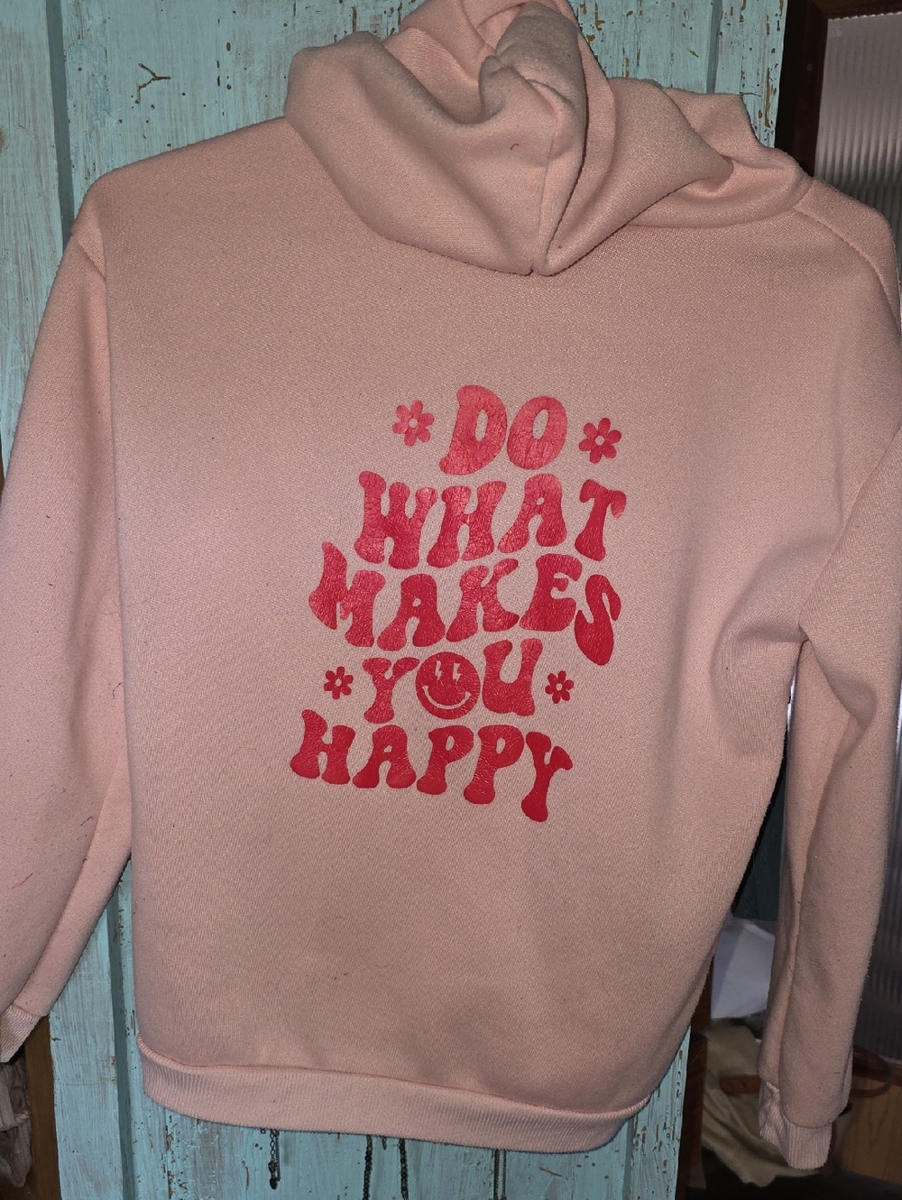 SHEIN Pink Hoodie with Red 'Do What Makes You Happy' Graphic